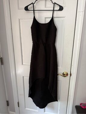 Aqua Black Ribbed High-Low Spaghetti Strap Dress